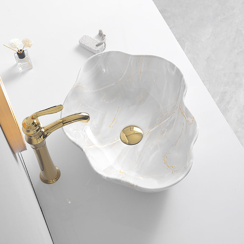陶瓷台上盆大理石纹小型洗手盆家用面盆轻奢风酒店脸盆艺术盆别墅