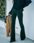 2025 spring/summer women's solid color high-waisted slim-fit cropped flare pants corduroy elastic waist casual trousers