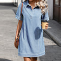 Fashion cross-border foreign trade  independent station lapel denim straight-leg skirt looseslimming look short-sleeved denim dress