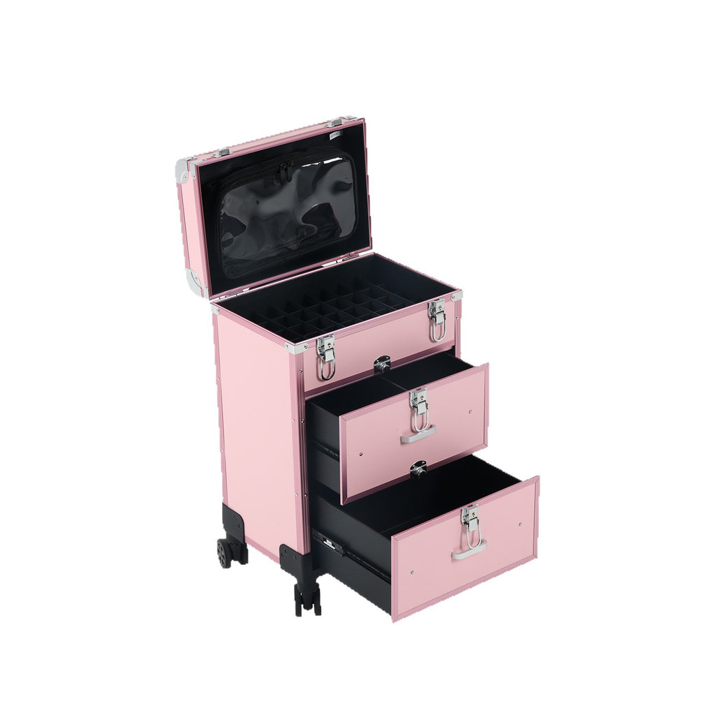 OBOX热卖拉杆化妆箱双层分隔设计便携式滚轮行李箱影楼剧组专用化