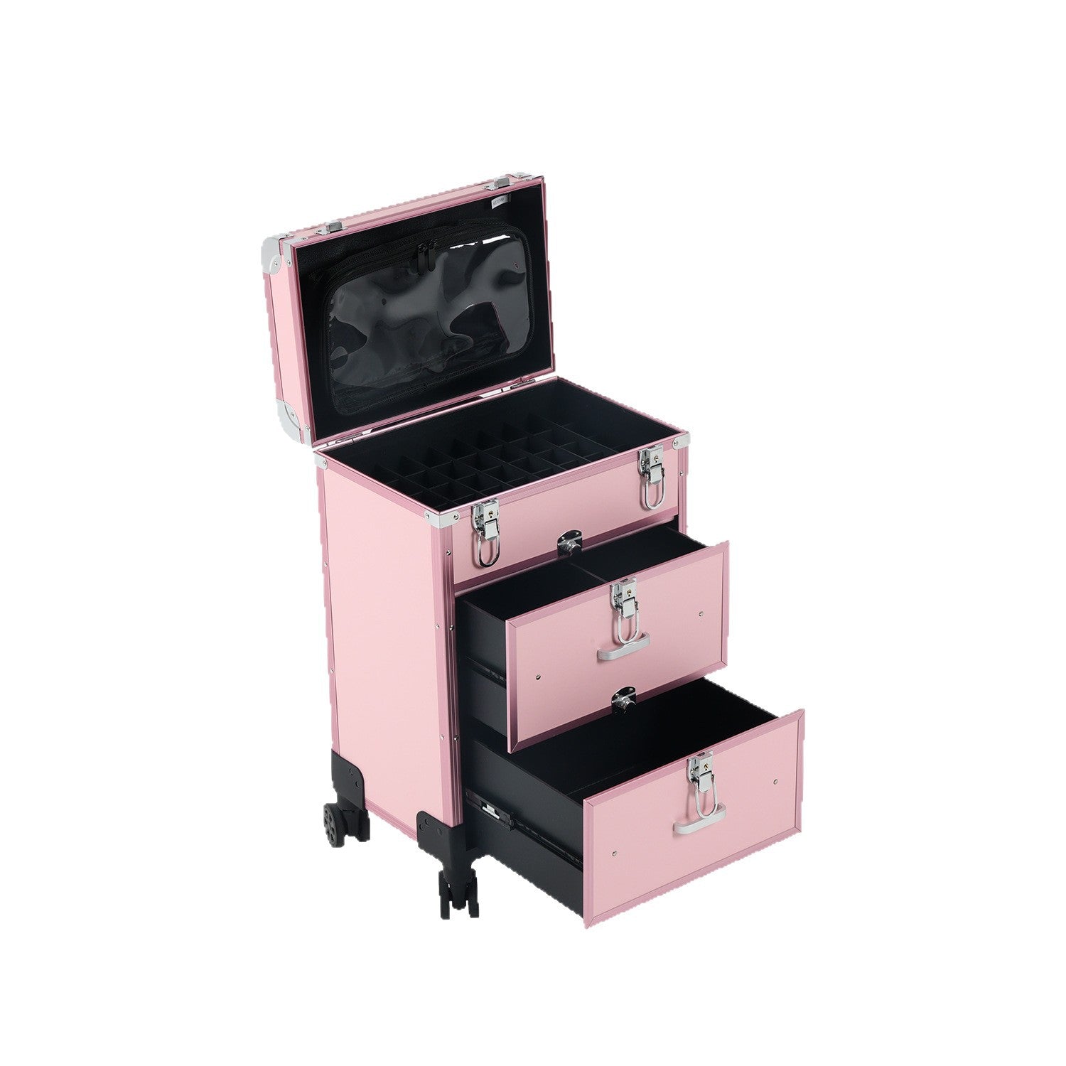 OBOX热卖拉杆化妆箱双层分隔设计便携式滚轮行李箱影楼剧组专用化