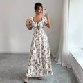 new french-style printed midi dress with cinched waist