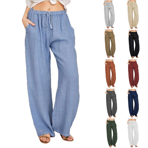 Cross-border women's clothing 2024 new European and American  eBay European and American large size loose cotton and linen casual trousers women