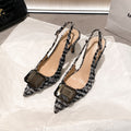 Yx stiletto heel french chic peep-toe sandals - women's 2026 autumn new collection - elegant pointed-toe slingbacks in tweed