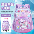 New unicorn trolley backpack set for elementary school students - cute cartoon design, three-piece set, large capacity, unisex