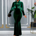 Amazon velvet tassel two-piece set bow tie shawl cinched waist mermaid evening gown dresses