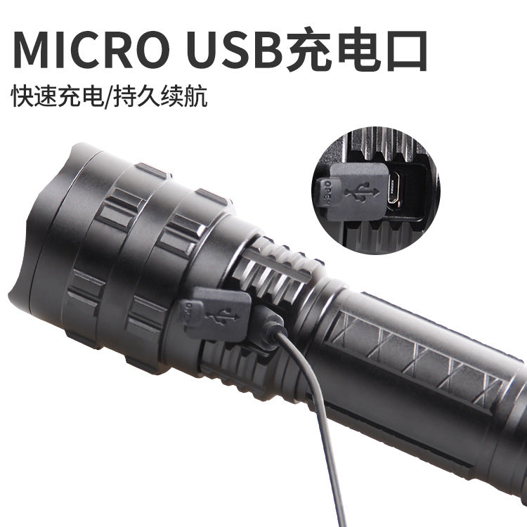 Cross-border new white laser USB charging telescopic zoom remote light LED outdoor strong light power display flashlight