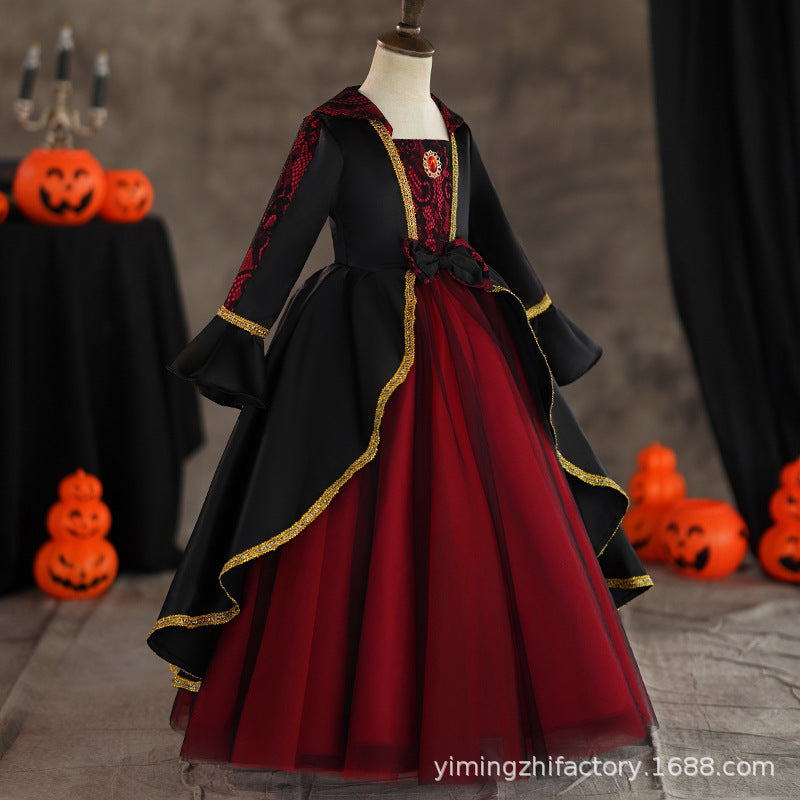 Amazon cross-border girls' halloween dress  new dark witch princess costume cosplay outfit
