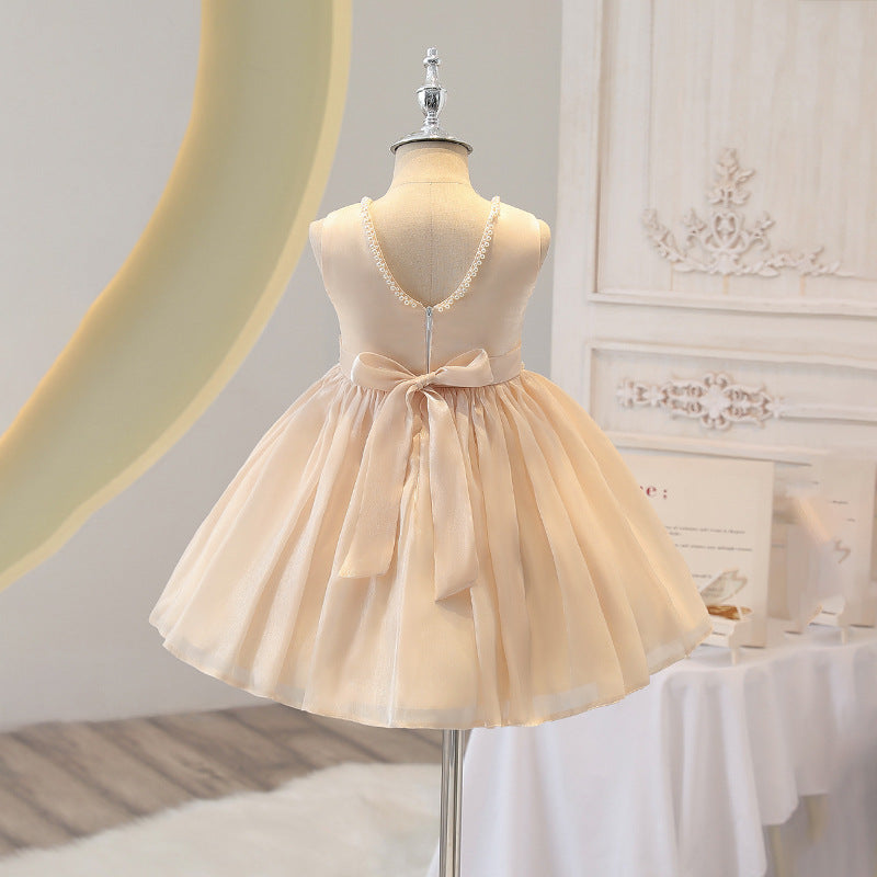 Export kids first birthday dress sleeveless princess dress girl baby beaded dress birthday evening dress in stock