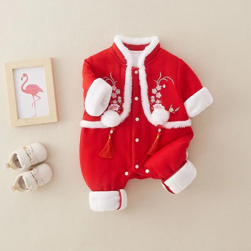 Winter baby cotton clothes, baby new year greetings, festive clothes for men and women, young children, outdoor heattech clothes, thickened chinese style winter clothes