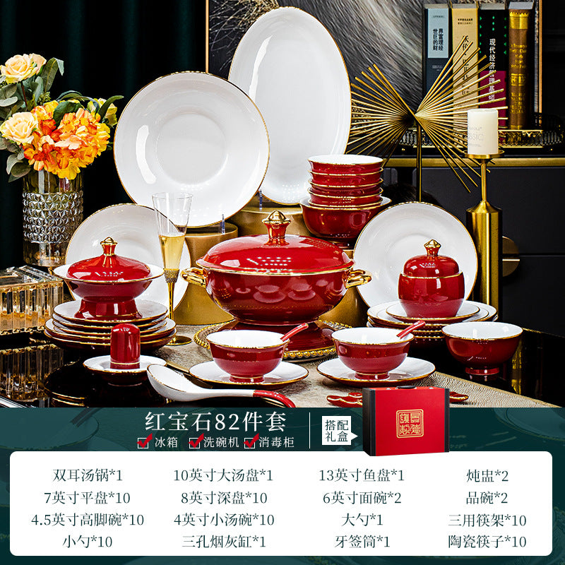 Jingdezhen underglaze color tableware set 2024 new Chinese dish set gift box household bowl and chopstick combination