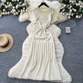 French chic beaded crew neck short sleeve knit dress - women's slimming, figure-flattering, and elegant inner layer sweater dress