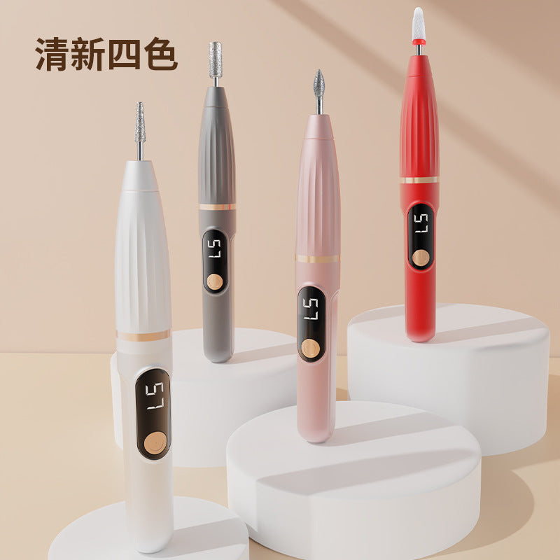 Portable rechargeable nail polishing pen, manicure tool, nail removal pen, light sound, low vibration, easy polishing, lcd display slot