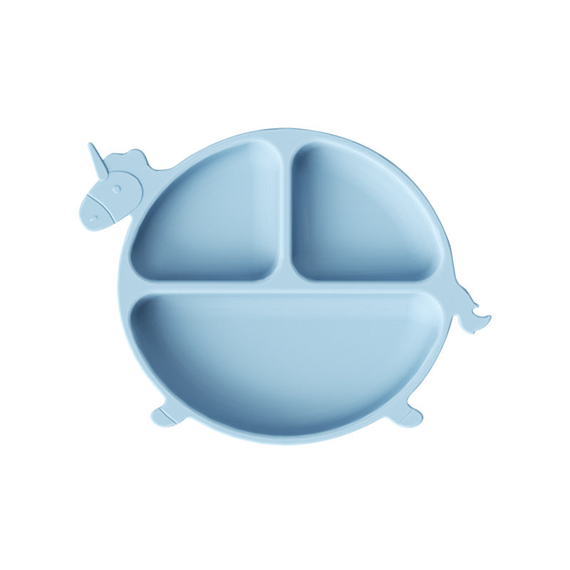 Children's silicone grid suction cup dinner plate, cartoon dinosaur integrated baby baby separation complementary food tableware customization