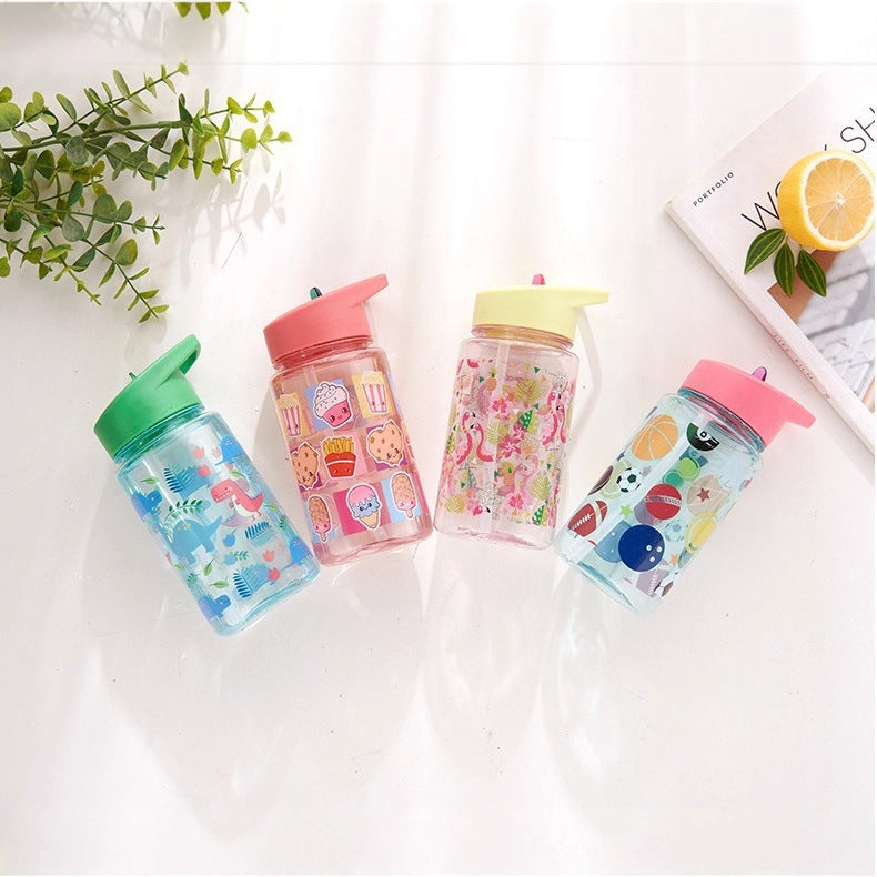 Household anti-spill cute plastic cup food-grade kids water bottle flip-top durable student sports water bottle set