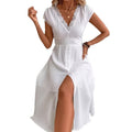 Fashion cross-border  exportspring & fallnew arrival women's fashioncasualv neck lace patchworkdress