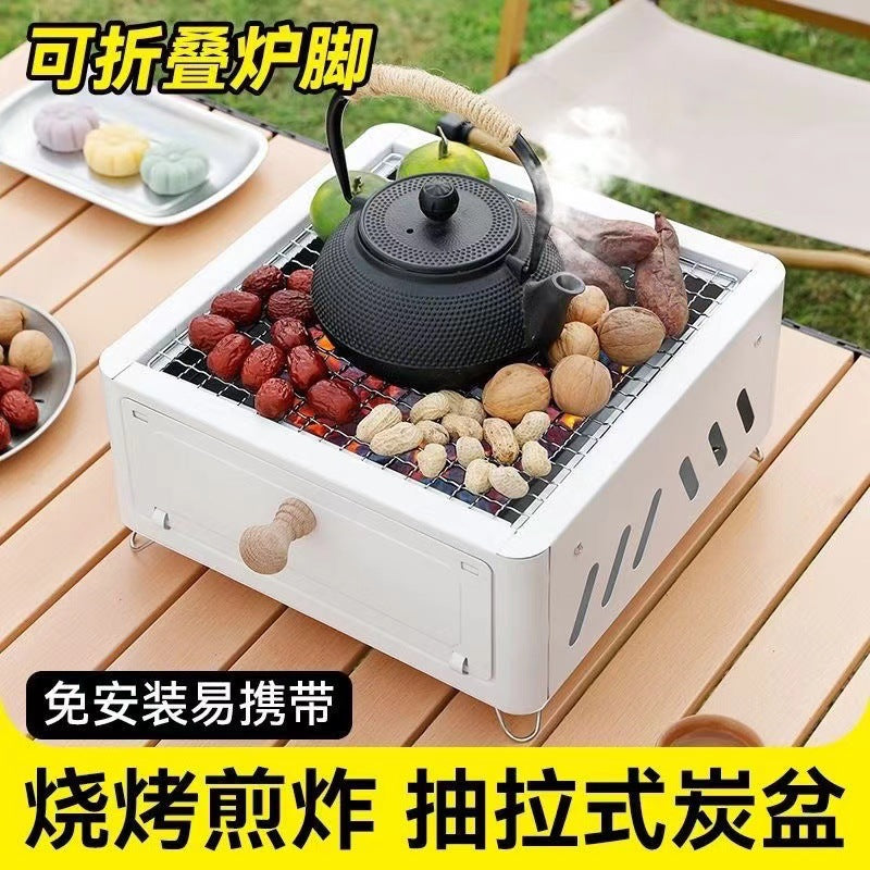 For homecamping style courtyard barbecue grill outdoor portable charcoal barbecue grill square fire pit for cooking tea camping fire pit