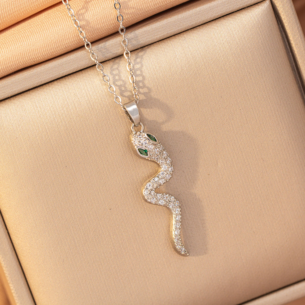 [copper inlaid with zirconium] cross-border hot-selling snake-shaped necklace for women, personalized fashion stainless steel elegant accessible luxury clavicle chain jewelry