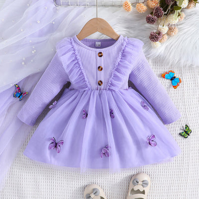 New spring/autumn collection: stylish long-sleeved dresses for toddlers and young children - chic mesh skirts for little girls, european and american style baby dresses