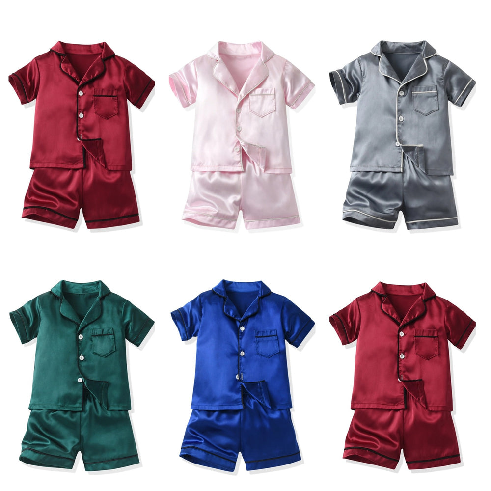 Boys' imitation ice silk pajamas - new summer collection for cross-border e-commerce, kids' short-sleeve loungewear, trendy summer air conditioning clothing for boys