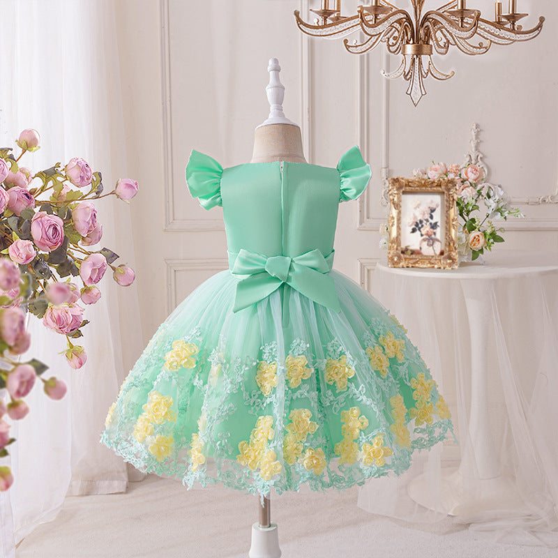 New summer european and american princess floral sleeveless mesh baby christening gown cotton lined dress - in stock
