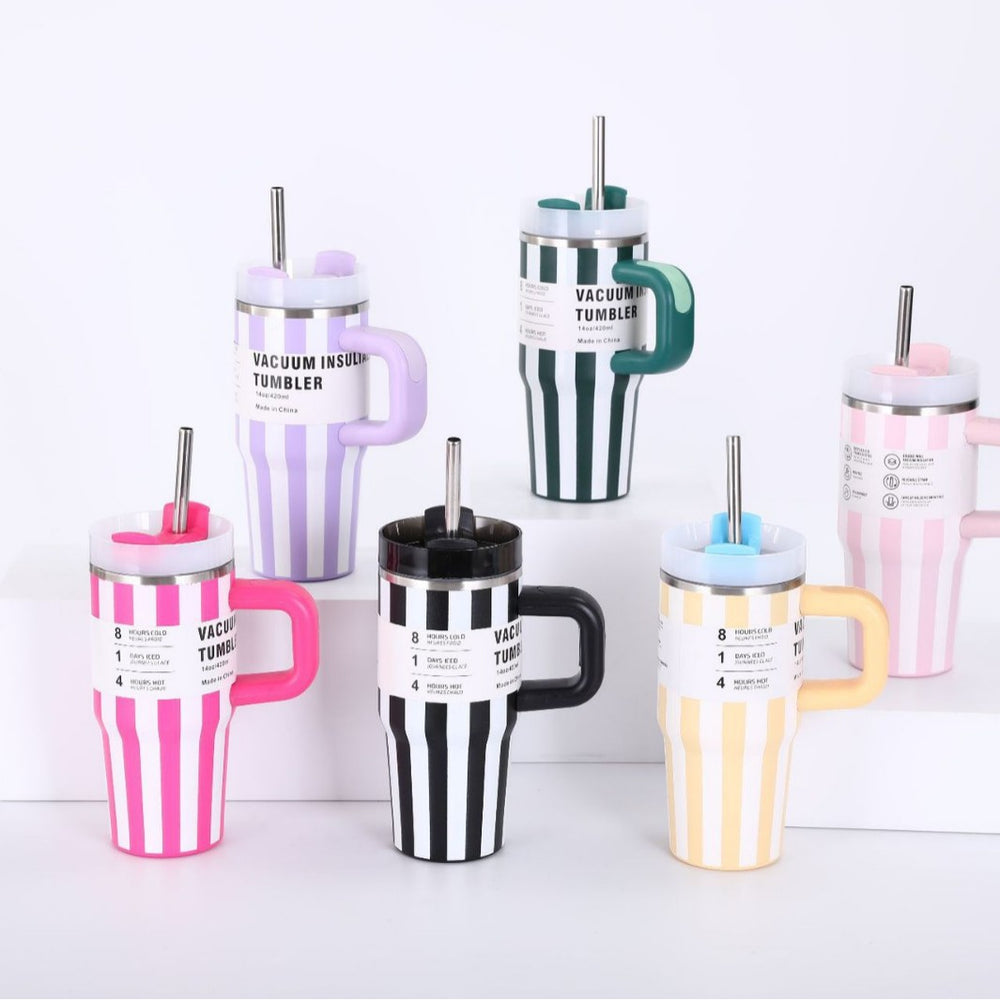 Amazon 14oz mini insulated tumbler 2nd generation - striped car cup, 304 stainless steel, vehicle-mounted ice tumbler