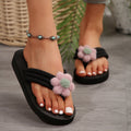 Trendy fashion flip-flops for women, spring/summer 2024, floral comfort beach sandals, thick sole slides, flat, plus size