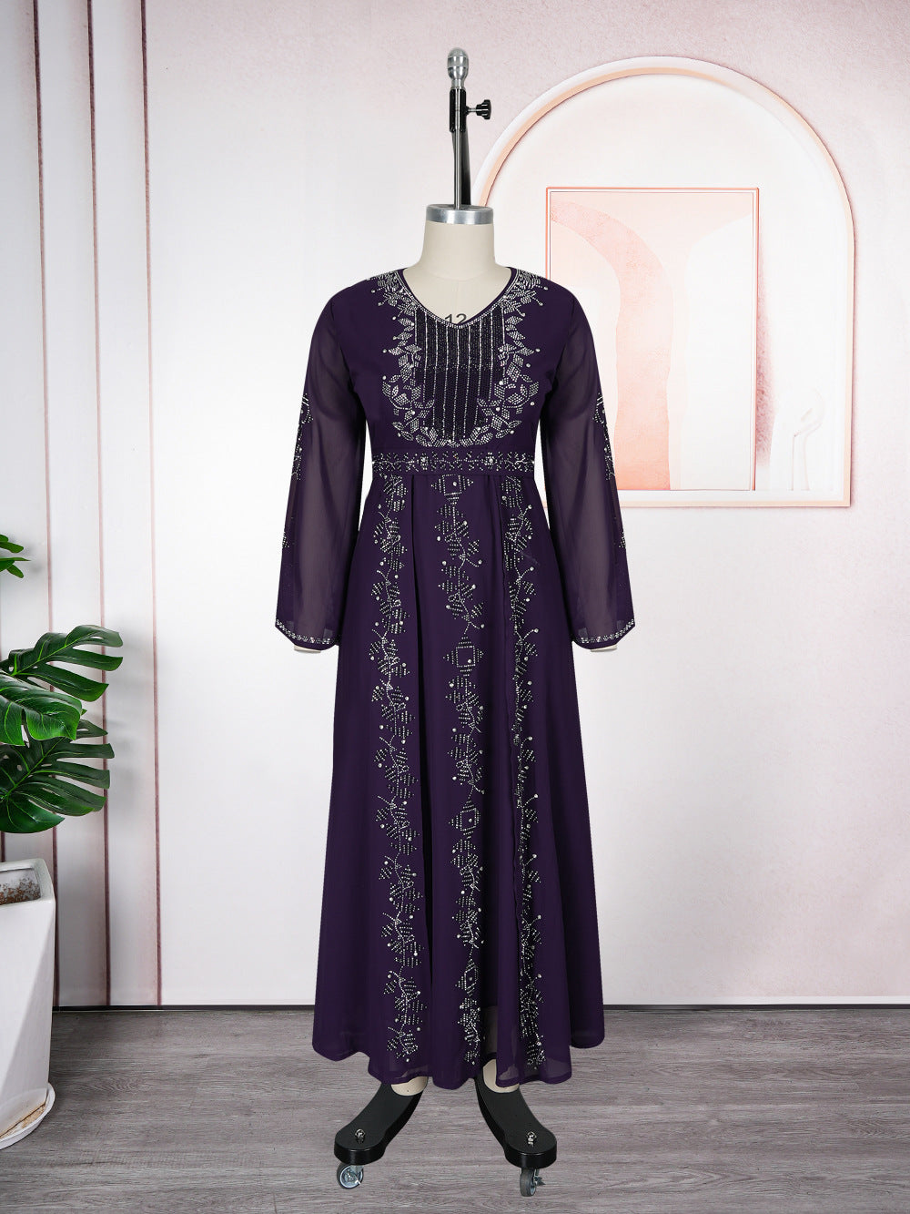 European and american  elegance long dress evening dress heavy industry hot diamond cross-border clothing women's large size dress