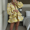 summer new women's clothing  cross-border fashion v-neck printed ruffle hem french dress