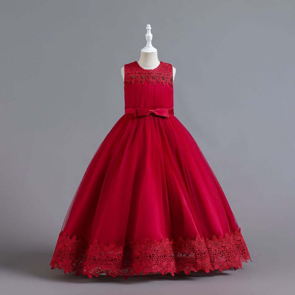 European and american new children's dress, kids' formal gown, lace princess dress, girls' high-end newborn party piano performance dress