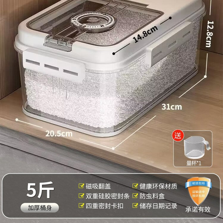 Rice bucket Household rice tank Insect-proof and moisture-proof sealed flour storage tank Rice storage box Food grade rice noodle container