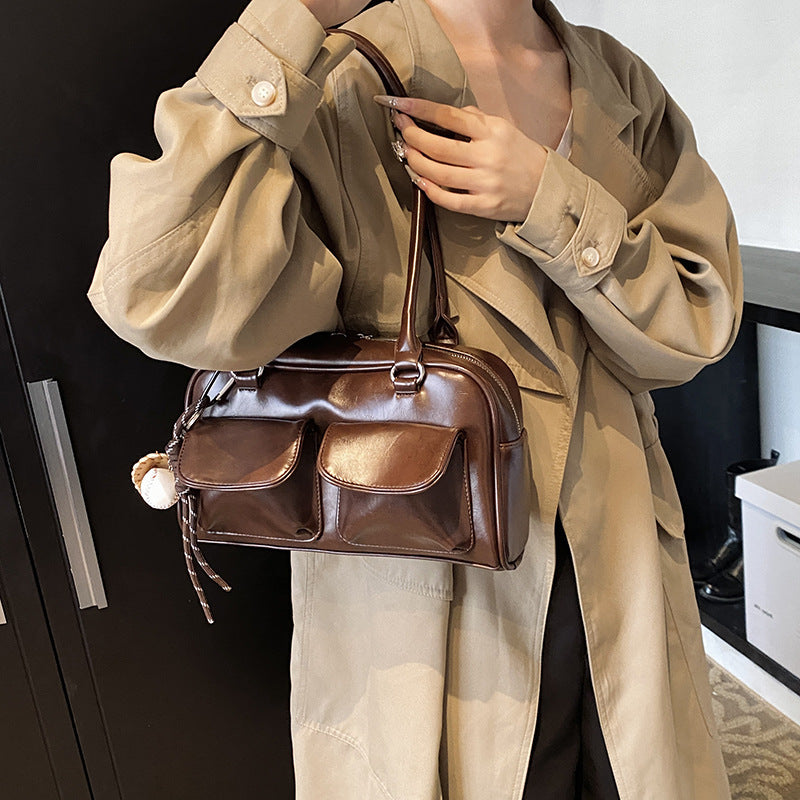 Retro underarm bag women's 2025 new textured tote shoulder bag niche large-capacity portable commuter bag