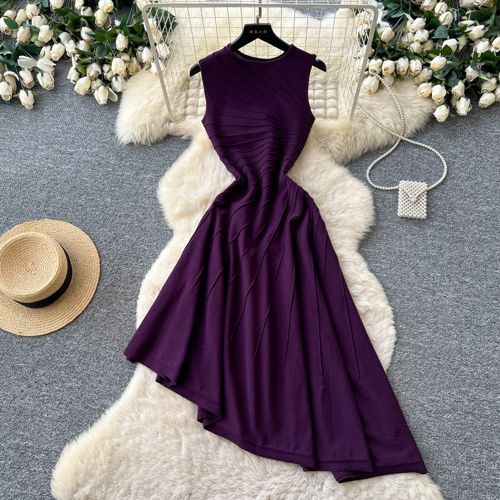 French sleeveless a-line dress women's summer red high waist waist large swing elegant vest dress classy sense