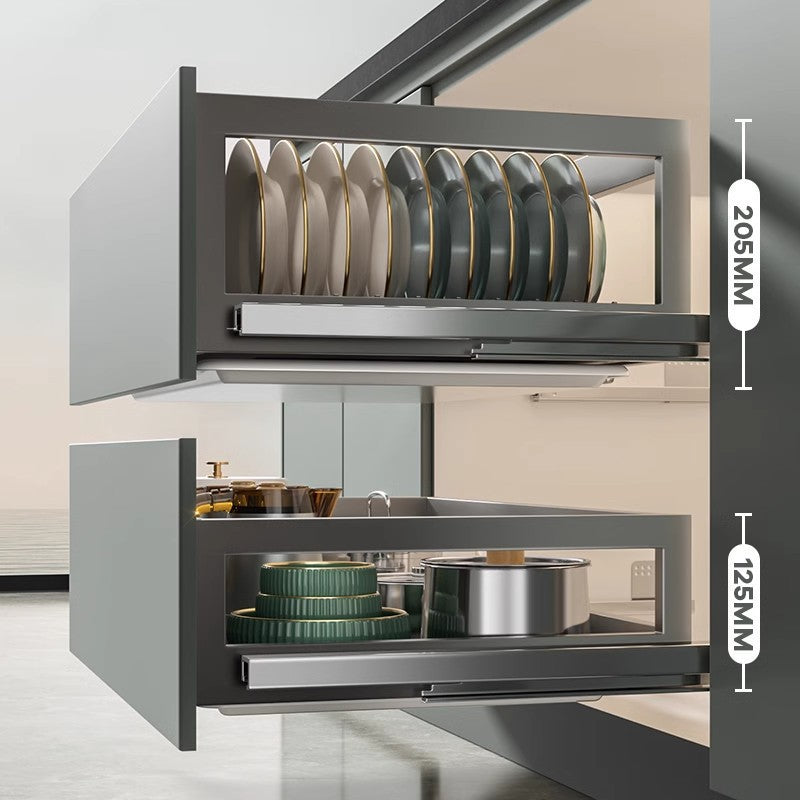 Source Manufacturer Pull Basket Kitchen Cabinet 304 Stainless Steel Double Drawer Bowl Rack Storage Dish Rack Cabinet Bowl Basket