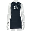 European and american style ins cross-border pure color silm women's v neck summer elegant hip skirt date sleeveless short trendy dress