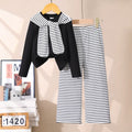 Girls' two-piece set: solid color long-sleeve top and striped flare pants with shawl