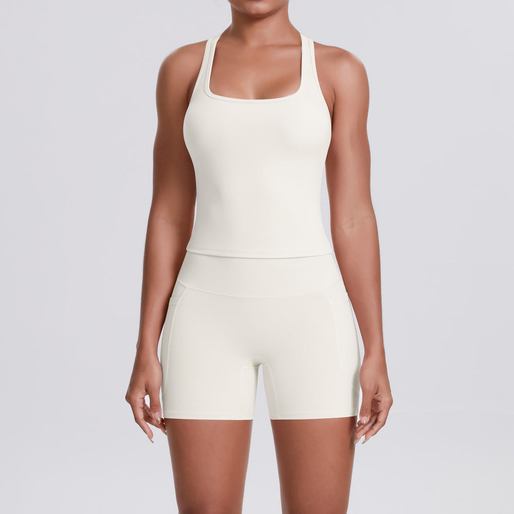 New arrival: seamless, body-hugging yoga set - sexy open-back, high-waisted, butt-lifting workout shorts - quick-dry running & fitness apparel