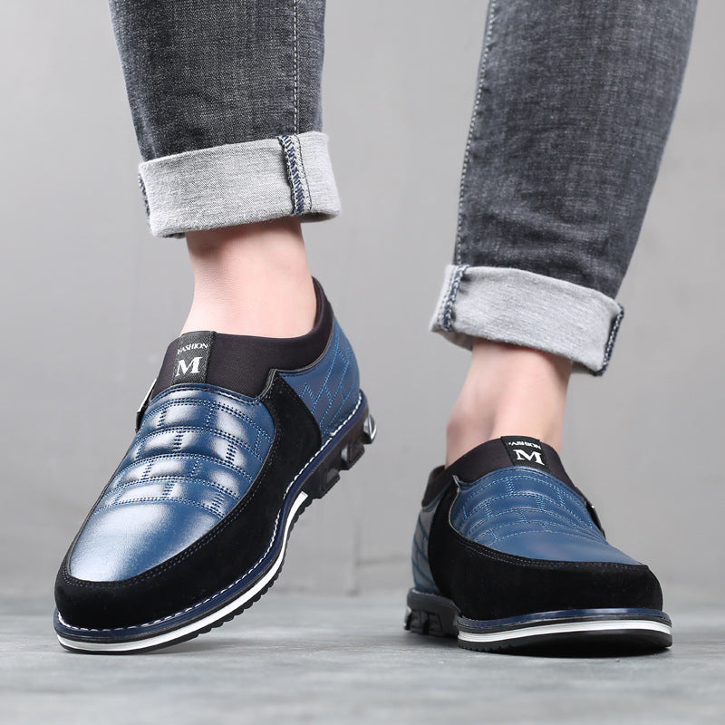 New men's round-toe casual leather shoes, korean style youth lace-up trendy shoes, breathable single shoes, cross-border plus size men's footwear