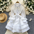 Frenchclassy heavy industry diamond-encrusted rufflesdress women's spring dress with straps and waist elegant lace fluffy dress
