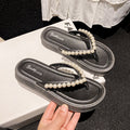Pearl flip-flops women's summer outwear flip-flops toe sandals french low heel beach roman niche new sandals