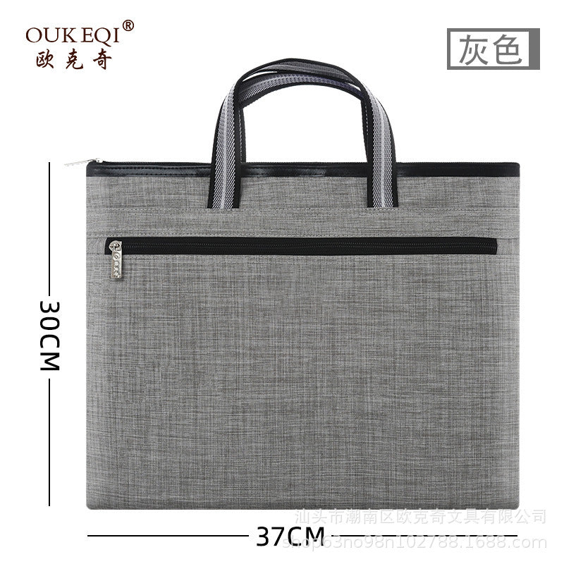 Office laptop briefcase double-layer zipper document bag business file folder conference bag training material bag with printing