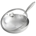 Uncoated, heavy-gauge 304 stainless steel frying pan - non-stick, suitable for home use, compatible with gas and induction cooktops