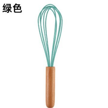 Factory in stock stainless steel handheld manual wooden handle egg whisk mixer 10inch silicone wire beech wood handle
