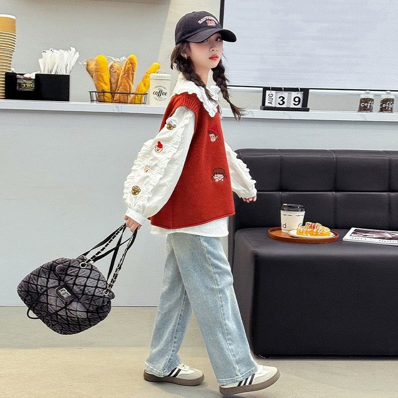 Girls' spring/autumn casual new style base layer top, stylish middle and young children's girl's shirt, kids' spring/autumn korean style fashionable inner layer
