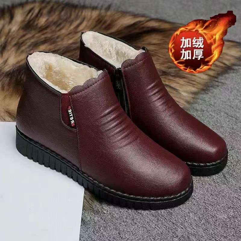 Winter slip-on fleece-lined cotton shoes heattech ladieswear shoes non-slipthickened cotton shoes for middle-aged and elderly people flatsnon-slip granny shoes