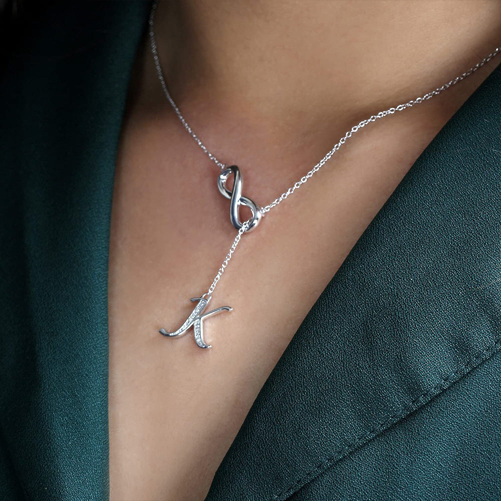 New arrival: lucky eight-character tassel necklace for women - copper 26-letter pendant with diamond accents, choker necklace