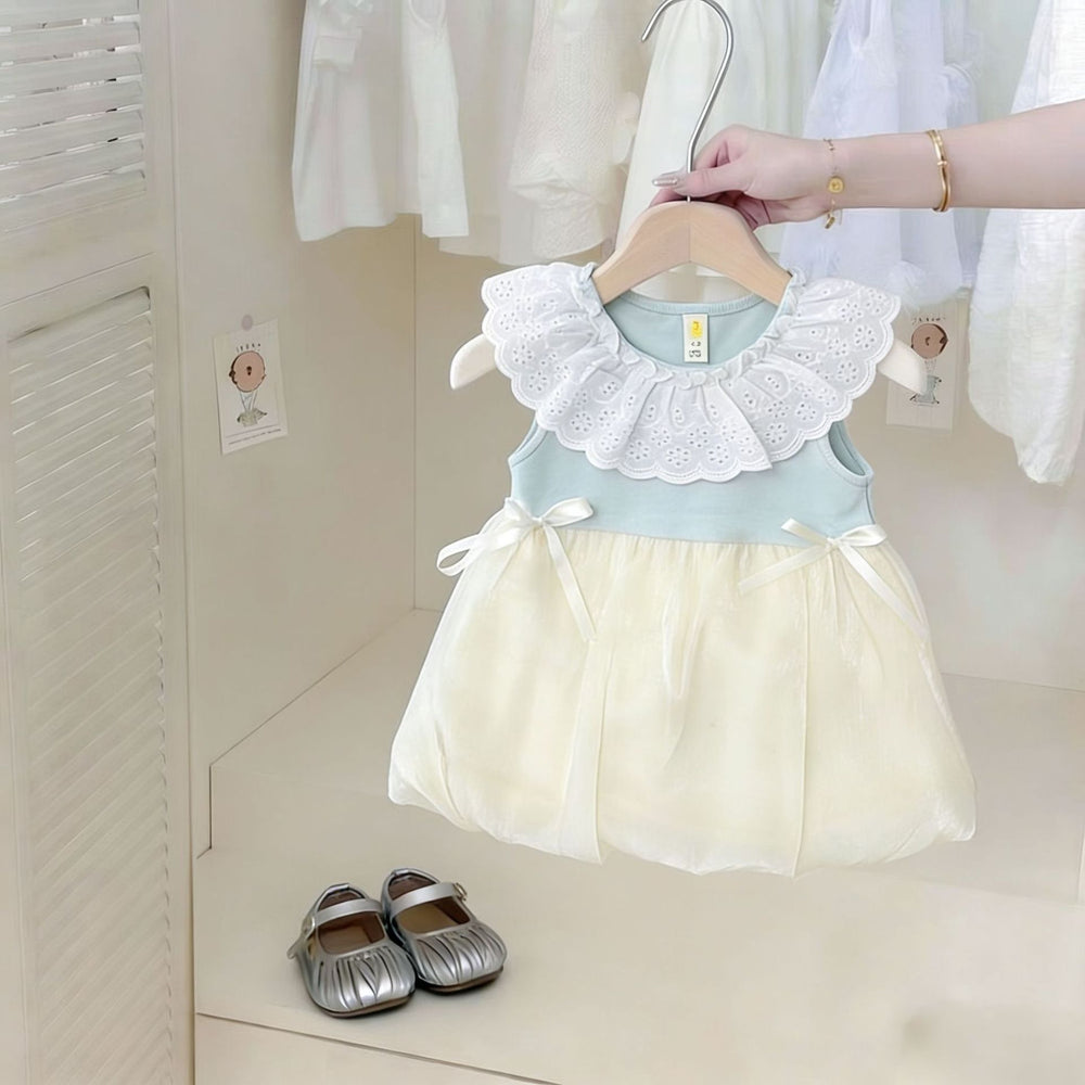Girls' cute baby dress - new summer princess style, sweet sleeveless vest with floral appliqué