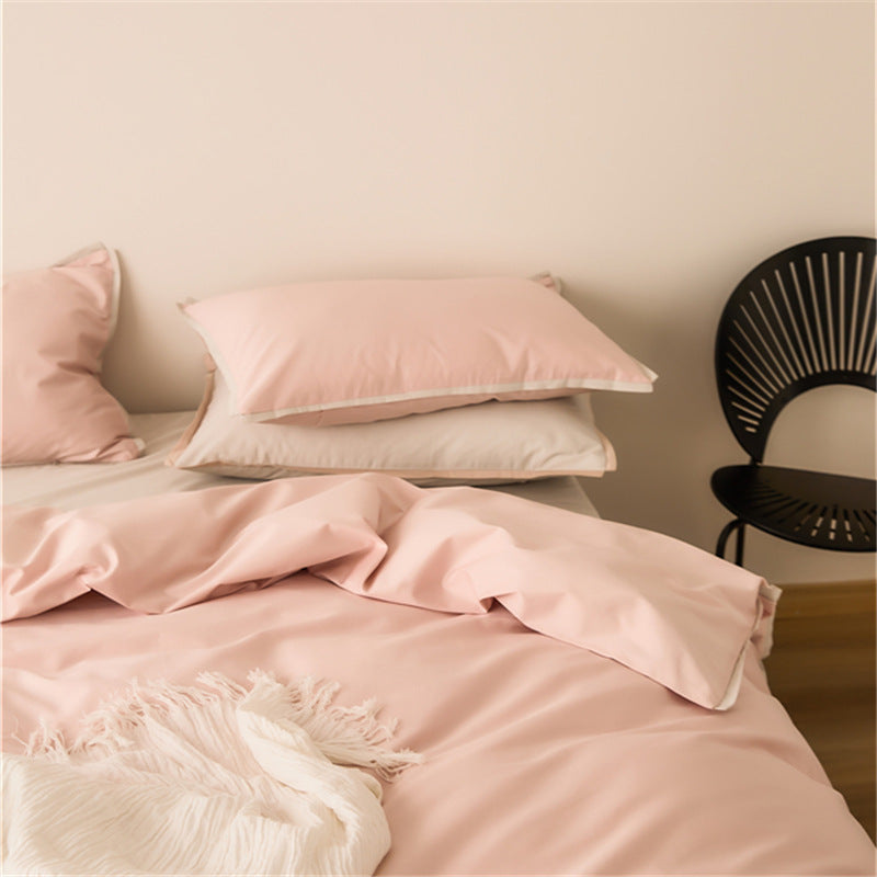 Solid color 100 beds four-piece set cotton pure cotton long-staple cotton four seasons simple light luxury quilt cover bed sheet hat wholesale