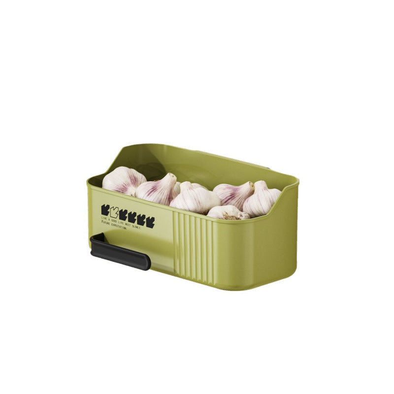 Kitchen rack, onion, ginger, garlic storage box, suction cup wall hanging, ginger, garlic storage artifact, no punching, hanging basket for dishes
