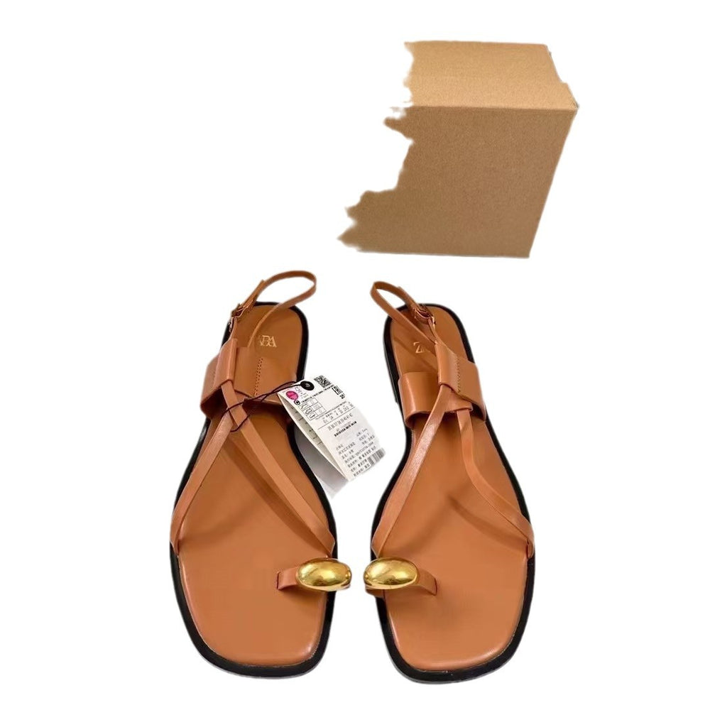 Za autumn 2024 flat sandals: new summer collection - brown square toe crossover casual outdoor flat sandals